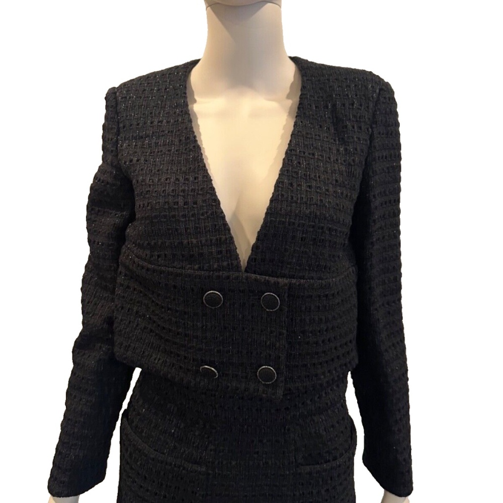 Chanel Cropped Jacket Black Tweed Metallic 36